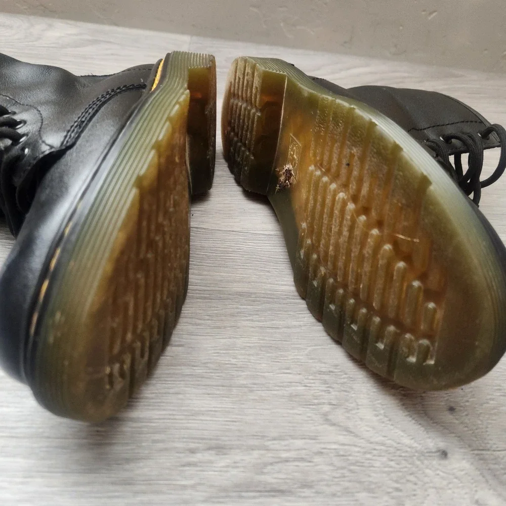 Dr. Martens  Delaney Black Leather Lace Up Boots Kids US Size 1 Side Zip Unisex‎